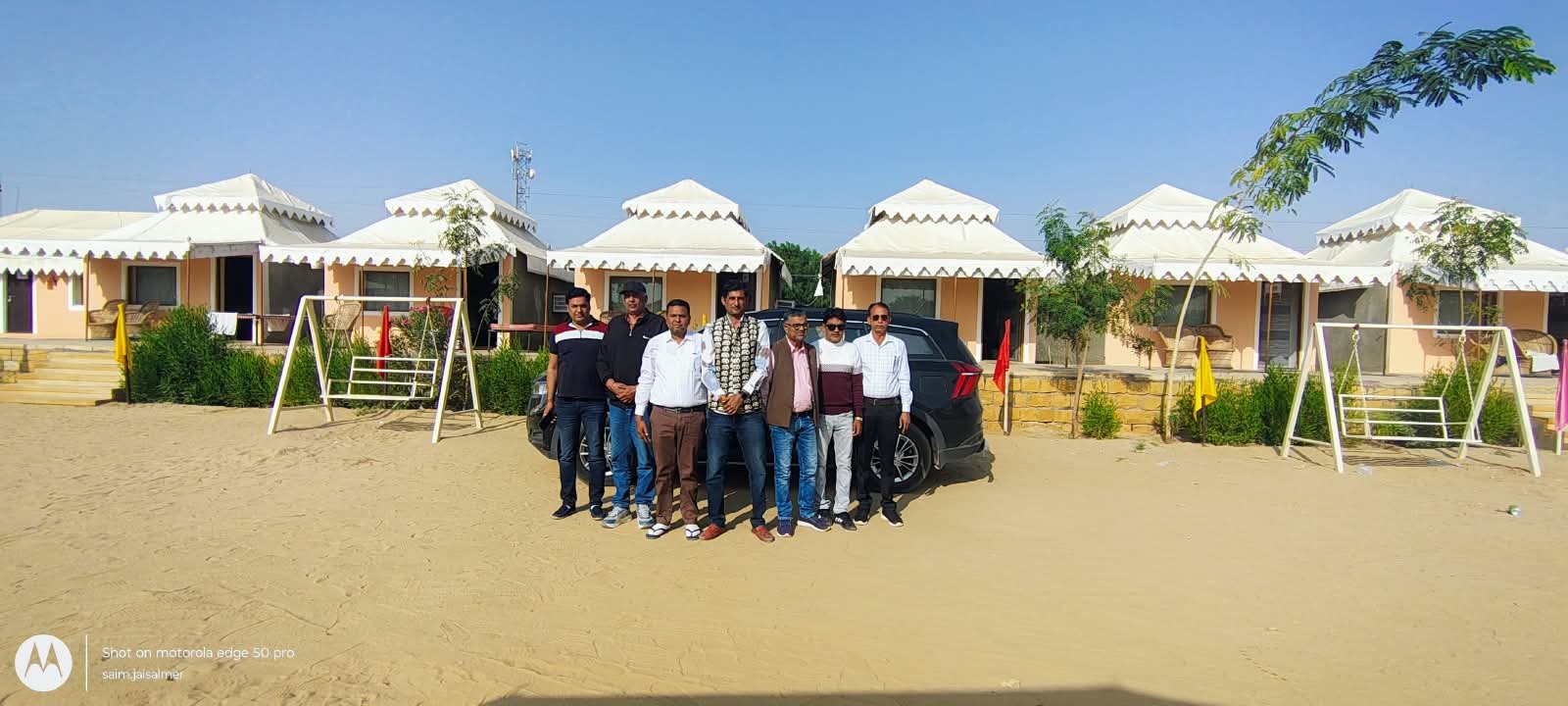 Group at a desert camp